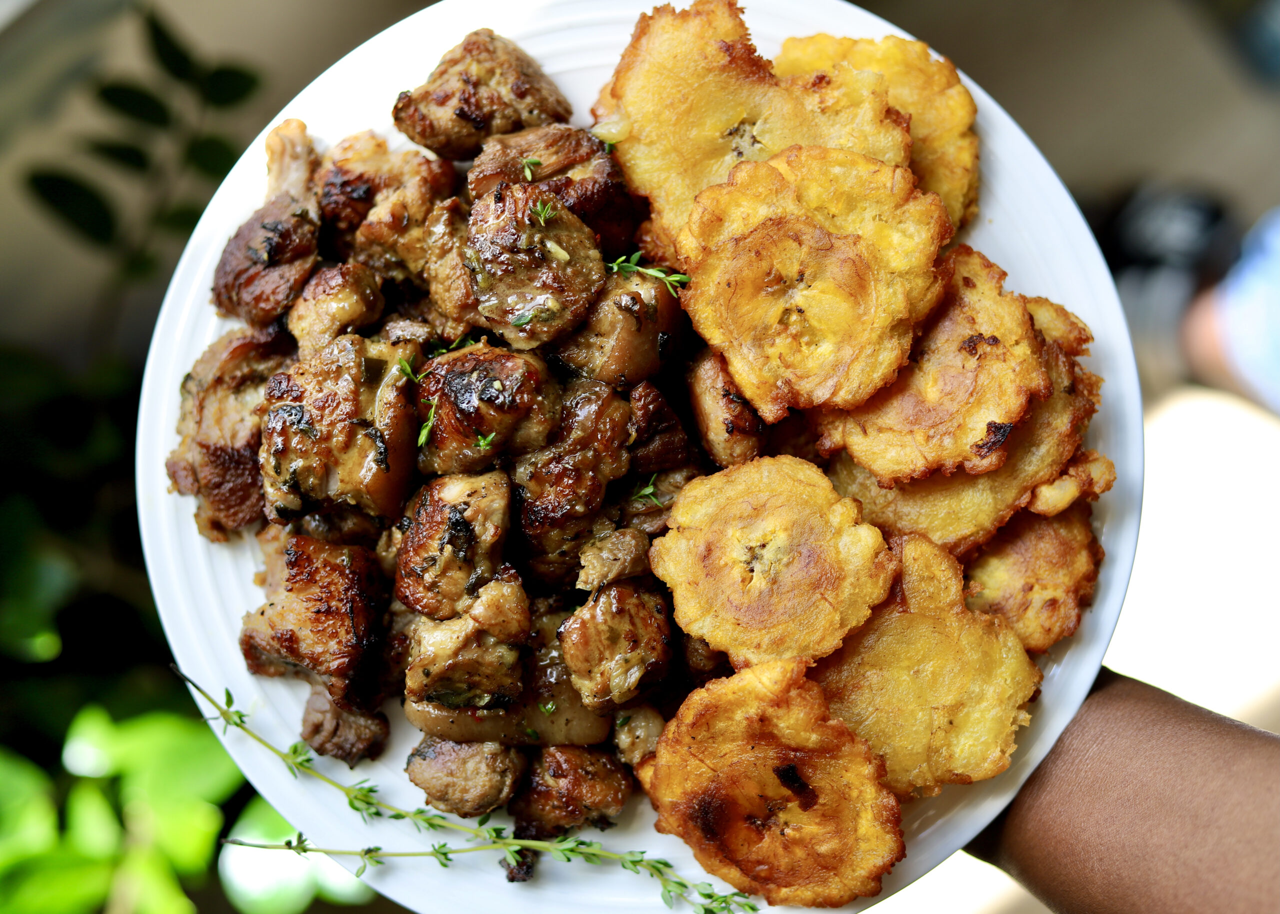 Baked Haitian Pork Griot And Crisp Tostones Travelandmunchies